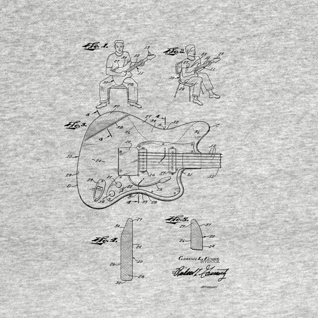 Guitar Vintage Patent Hand Drawing by TheYoungDesigns